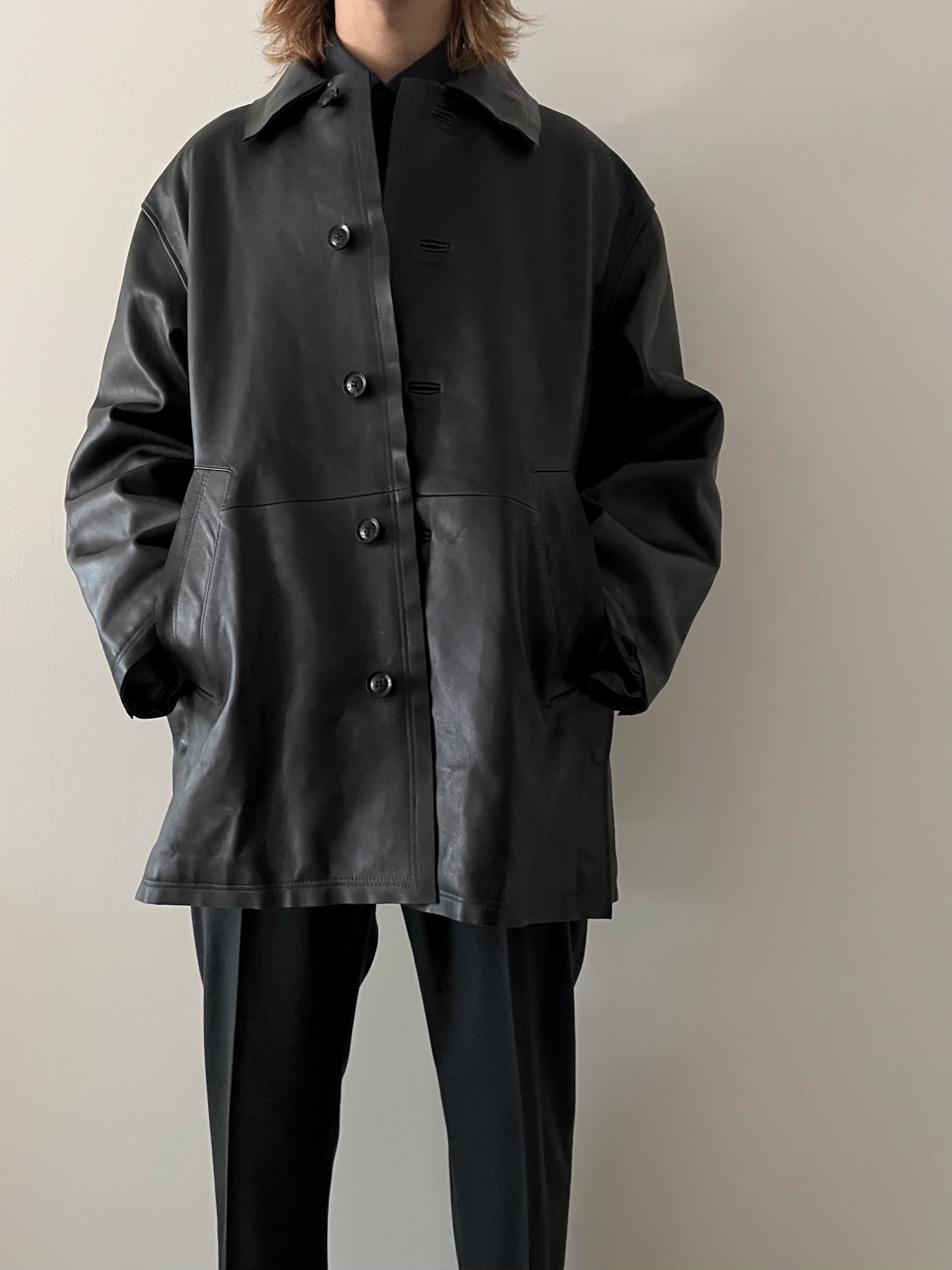yoke 22aw cut-off carcoat 黒 leather 2